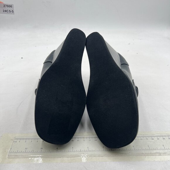 YDN Black Strappy Pumps Square Closed Toe Slip On Loafers Wedge High Heels Shoe - Picture 7 of 8